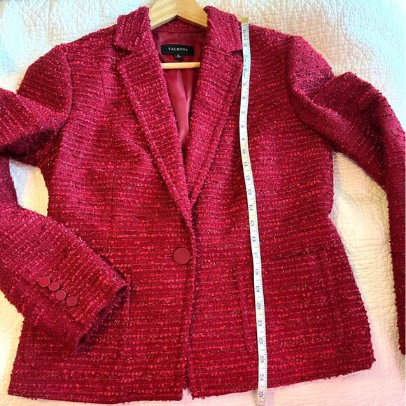 Talbots Woven Blend Jacket Blazer Silk Wool Trim Red Pink Career Women's 12 New - Picture 8 of 10